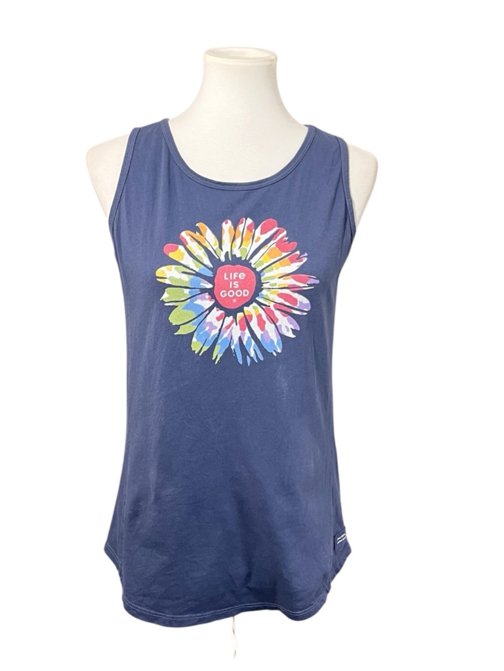 Life Is Good Crusher Tank Top Navy Daisy Graphic Tee Sleeveless Size M Women’s